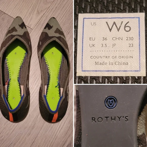 Rothy's The Point Olive Camo Flats, Purple & Pink Insoles, Women's US 6 EU 36 - Picture 16 of 16